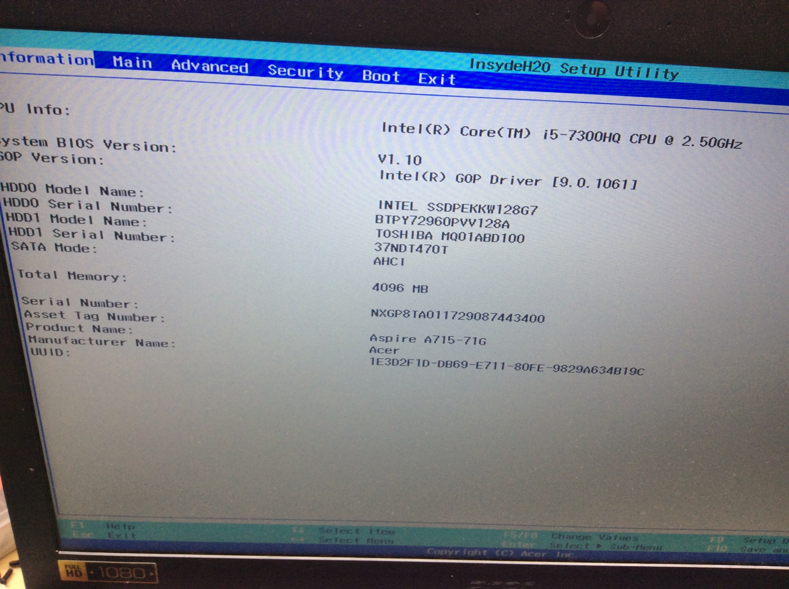 開BIOS確認有偵測到(INTEL SSDPEKKW128G7)